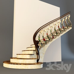 Staircase - Stairs with golden handrail 