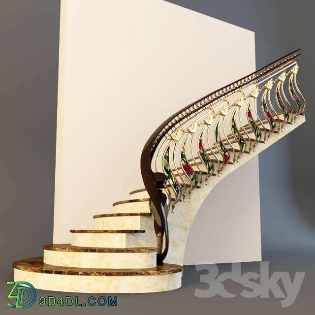 Staircase - Stairs with golden handrail