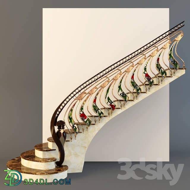 Staircase - Stairs with golden handrail