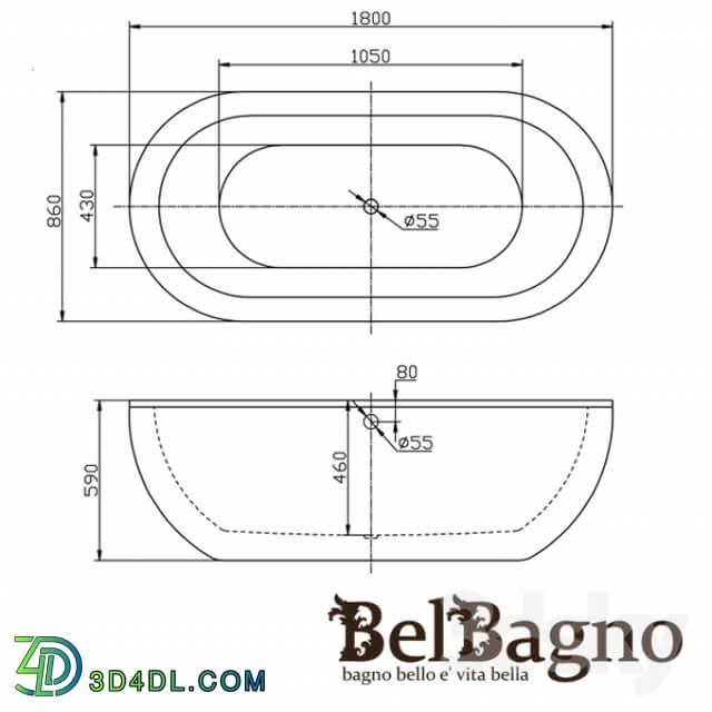 Bathtub - Acrylic bathtub Belbagno BB13-1800