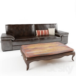 Sofa - sofa leather and table wood 