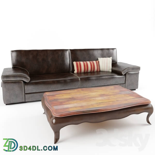 Sofa - sofa leather and table wood