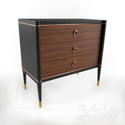 Sideboard _ Chest of drawer - Kathy Kuo Home Adorno Hollywood Regency Walnut Ebony Brass 3 Drawer Nightstand 
