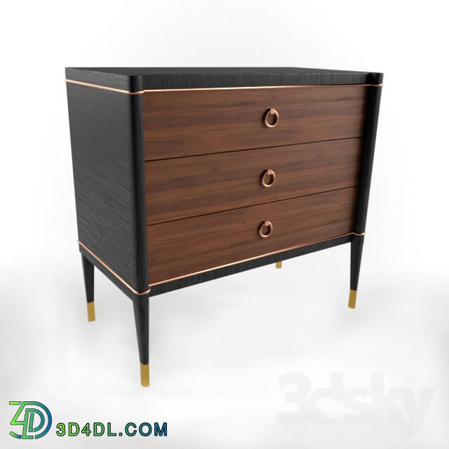 Sideboard _ Chest of drawer - Kathy Kuo Home Adorno Hollywood Regency Walnut Ebony Brass 3 Drawer Nightstand