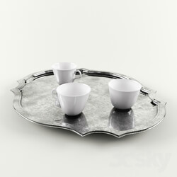 Tableware - antique silver tray with pottery cups 