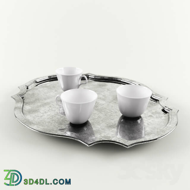 Tableware - antique silver tray with pottery cups