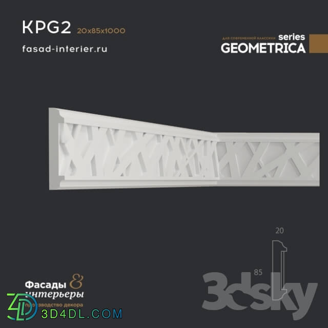 Decorative plaster - Gypsum molding - KPG2. Dimensions _20x85x1000_. Exclusive series of decor _Geometrica_.