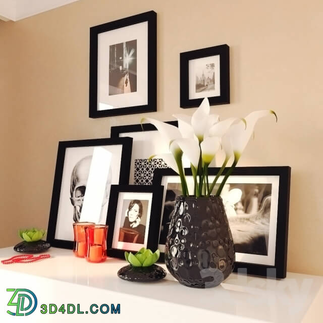 Decorative set - Decor_ set of pictures_ a vase of calla lilies