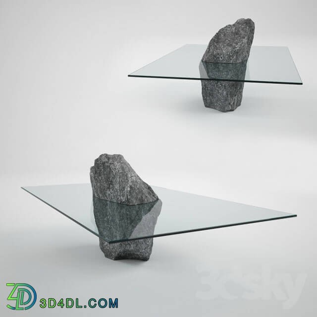 Table - Archipelago II_ minimalistic table made of glass and stone