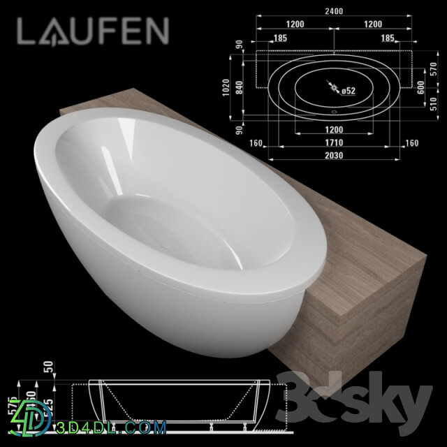 Bathtub - Laufen _ ILBAGNOALESSI ONE _ 2400 Bench Bathtub