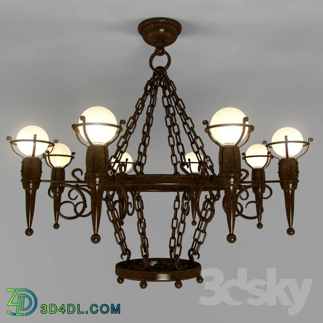 Ceiling light - Wrought iron chandelier with 8 shades