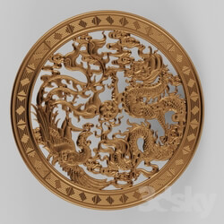 Decorative plaster - A plate with a Chinese dragon and bird 