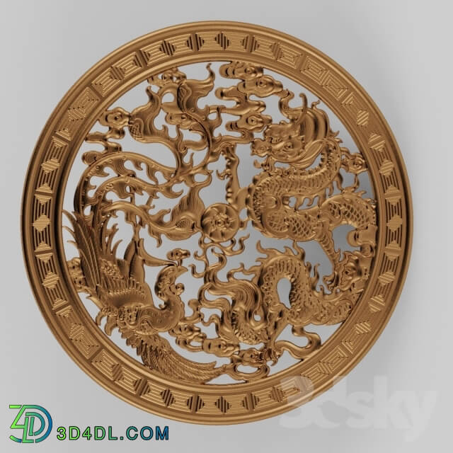 Decorative plaster - A plate with a Chinese dragon and bird