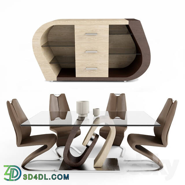 Table _ Chair - Dining Room Set in Oak and Walnut