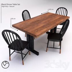 Table _ Chair - Black Dinner Table Set 