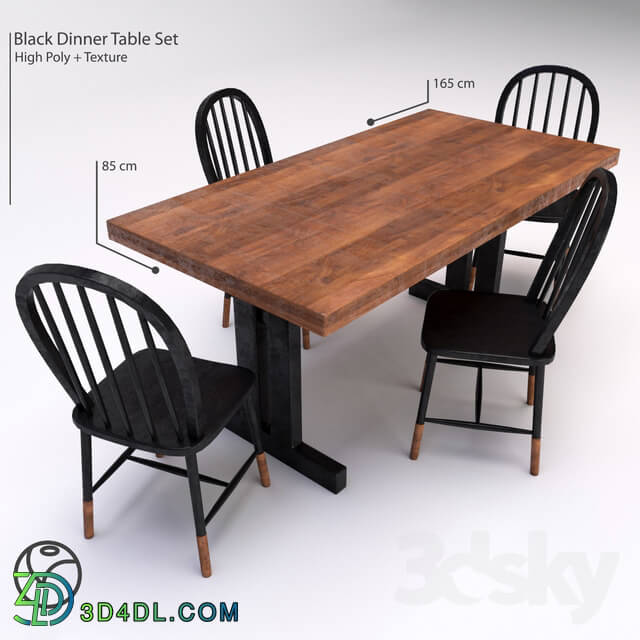 Table _ Chair - Black Dinner Table Set