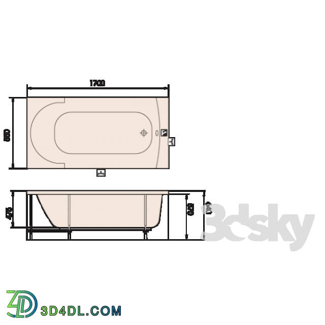 Bathtub - PAA ACCORD 1700mm x 850mm x 640mm