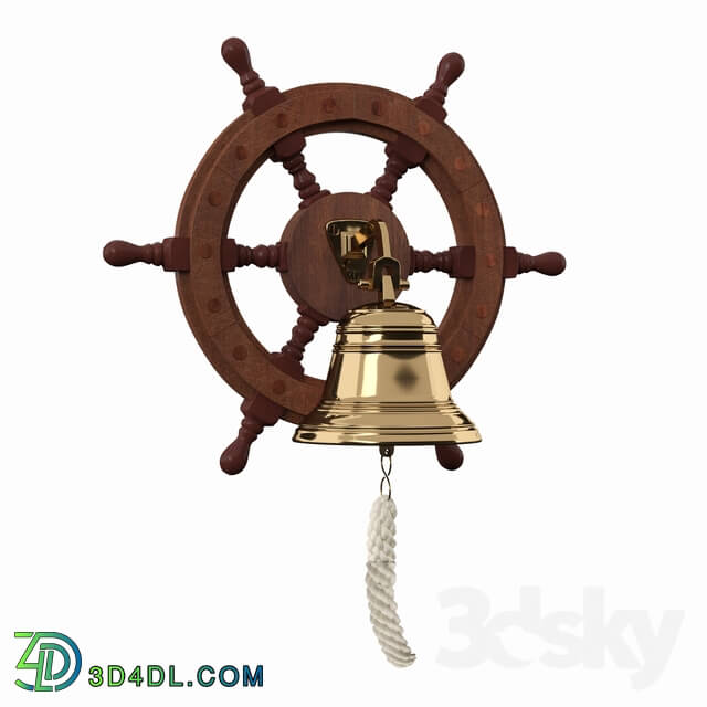 Other decorative objects - Wood and Brass Ship Wheel Bell Sculpture
