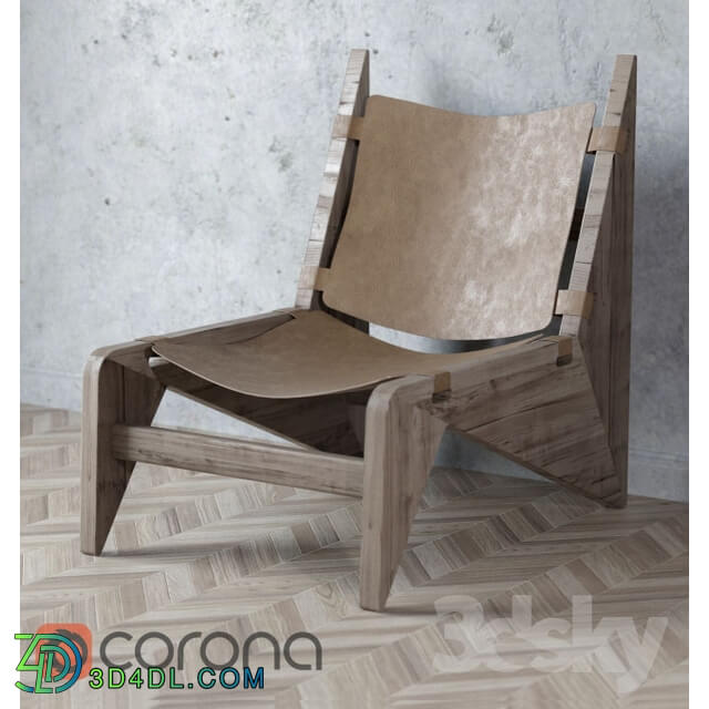 Arm chair - WOOD AND LEATHER CHAIR