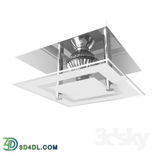 Spot light - 94224 LED downlight is present in the ceiling. ALMANA_ 1х3W _GU10__ 135x135_ steel_ chrome _ frosted glass