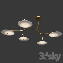 Ceiling light - Branching disc 5 lamps. Gold and black 