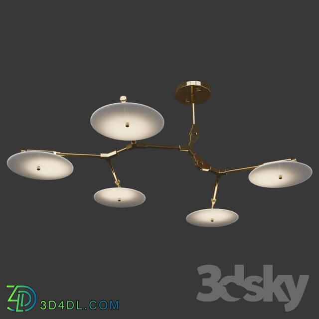 Ceiling light - Branching disc 5 lamps. Gold and black