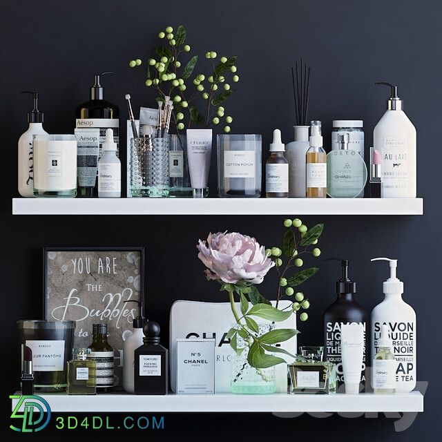 Bathroom accessories - Shelves with cosmetics and bathroom decor - 1
