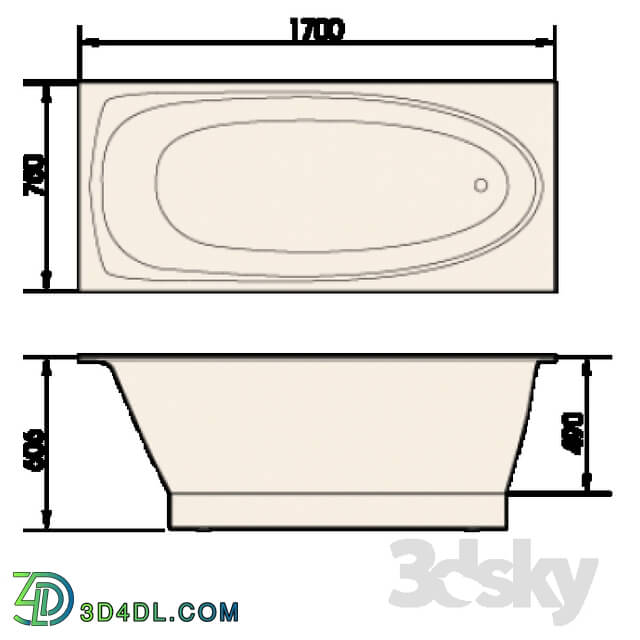 Bathtub - PAA UNO GRANDE 1700mm x 750mm x 640mm