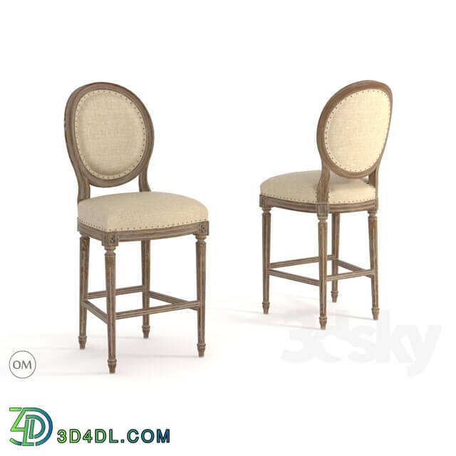 Chair - Vintage louis round high bar stool 8828-2004-1