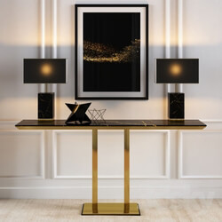 Table - Console in gold and black marble finishes 