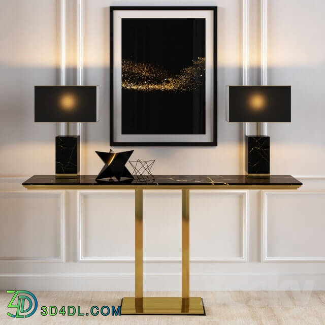 Table - Console in gold and black marble finishes