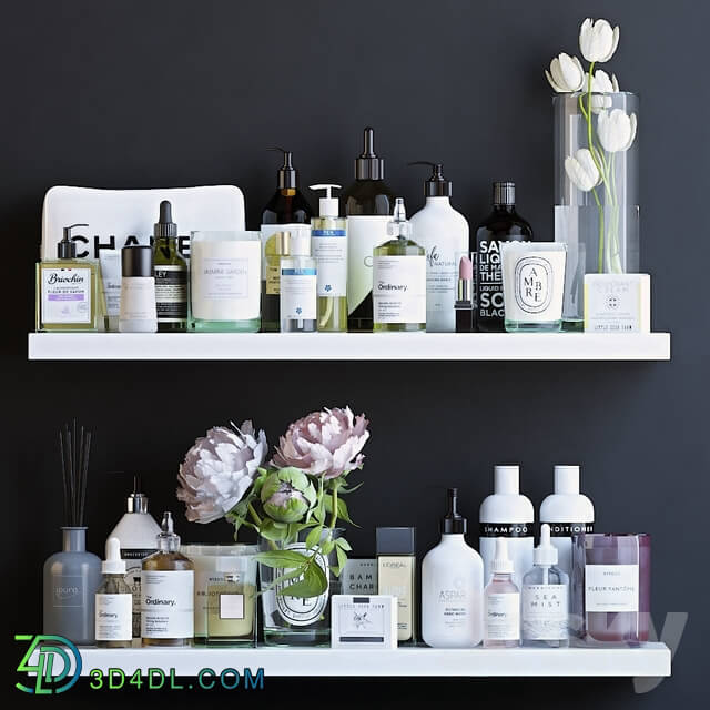 Bathroom accessories - Shelves with cosmetics and bathroom decor - 2