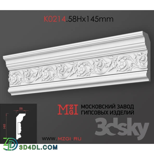 Decorative plaster - Cornices patterned plaster moldings K0214.58Nx145mm