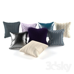 Pillows - Leather_ fur_ silk and knitted pillow set 