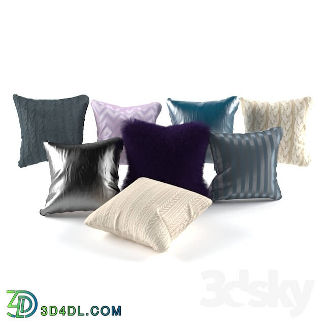 Pillows - Leather_ fur_ silk and knitted pillow set