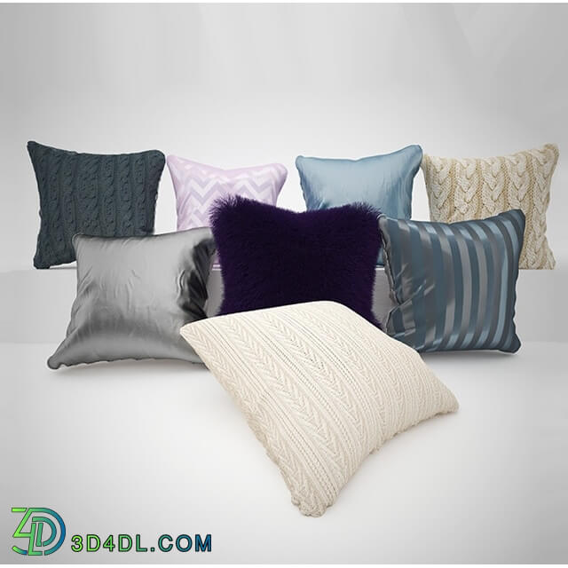 Pillows - Leather_ fur_ silk and knitted pillow set