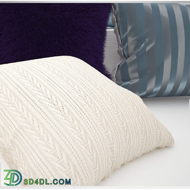 Pillows - Leather_ fur_ silk and knitted pillow set