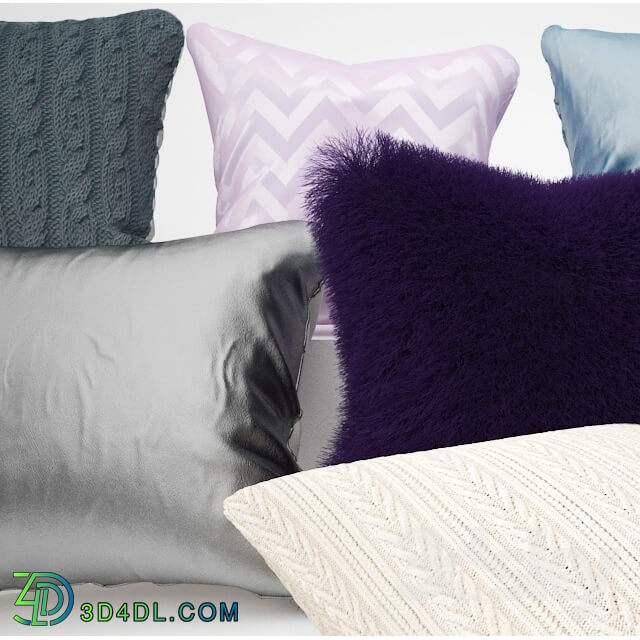 Pillows - Leather_ fur_ silk and knitted pillow set