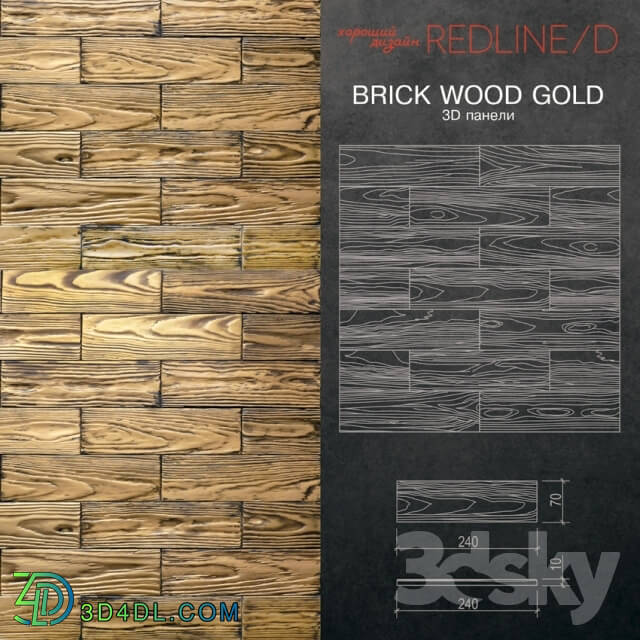 Other decorative objects - 3d Panel Brick wood Gold