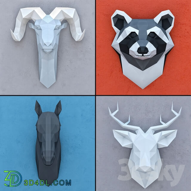 Other decorative objects - A set of decorative heads Polygonal paper