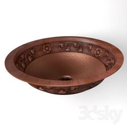 Wash basin - 17 _quot_Round Floral Sink In Artisan Hammered Copper 