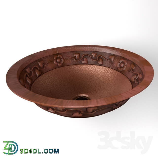 Wash basin - 17 _quot_Round Floral Sink In Artisan Hammered Copper