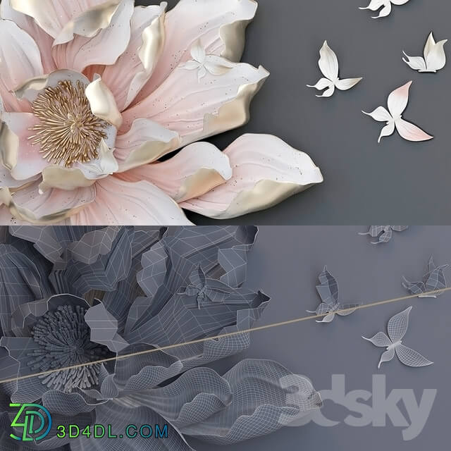 Decorative plaster - HP Decor_Wall Decor_Flower and Butterfly_II