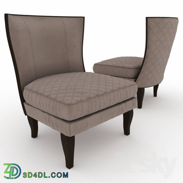 Arm chair - Quilted Italian Walnut Wing Chair0