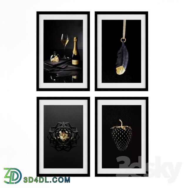 Frame - A set of paintings in gold and black shades.