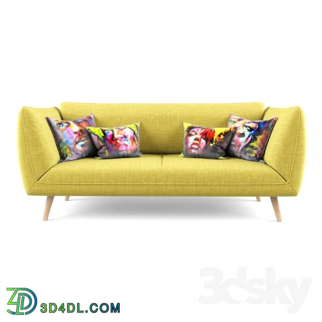 Sofa - Yellow sofa with pillow Francoise Nielly print