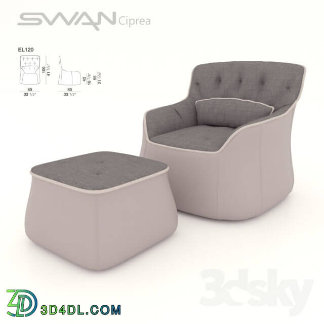 Arm chair - Armchair with pouf SWAN Ciprea shortened back