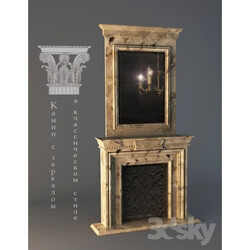 Fireplace - Fireplace and a mirror in the classic style 