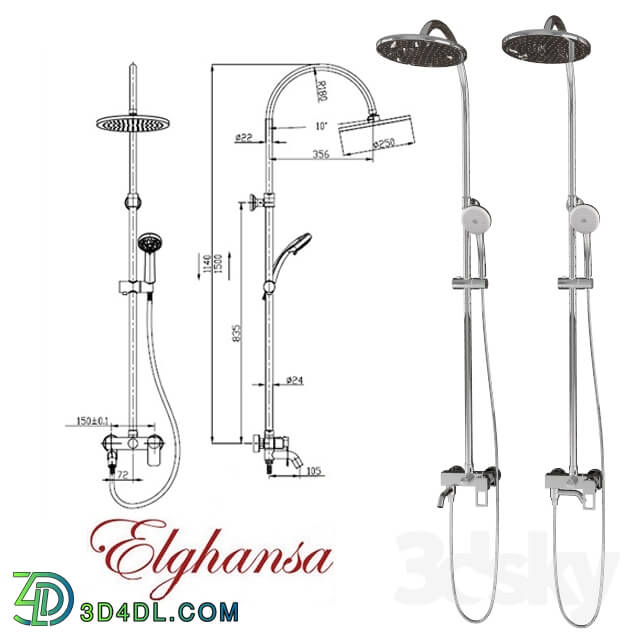 Faucet - Shower system with stationary watering 250mm 2330233-2D Elghansa