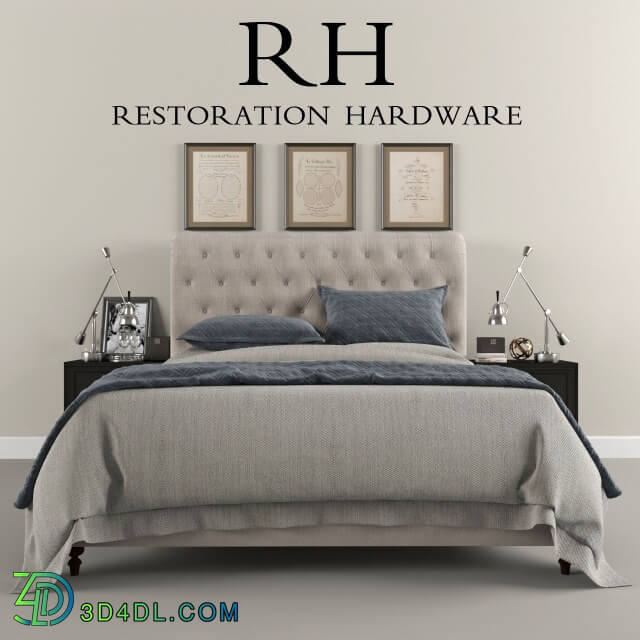Bed - Restoration Hardware Sleigh Chesterfield Fabric bed